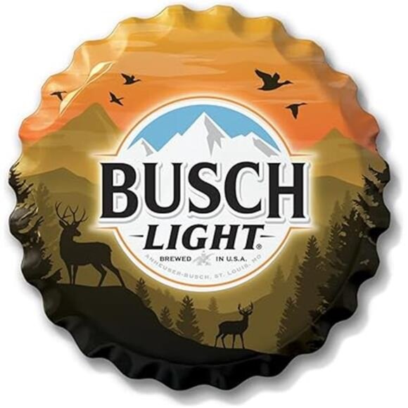 Busch Light Beer Hunting Metal Bottle Cap Sign Garage Shop Bar Man Cave LARGE NW - Picture 6 of 6